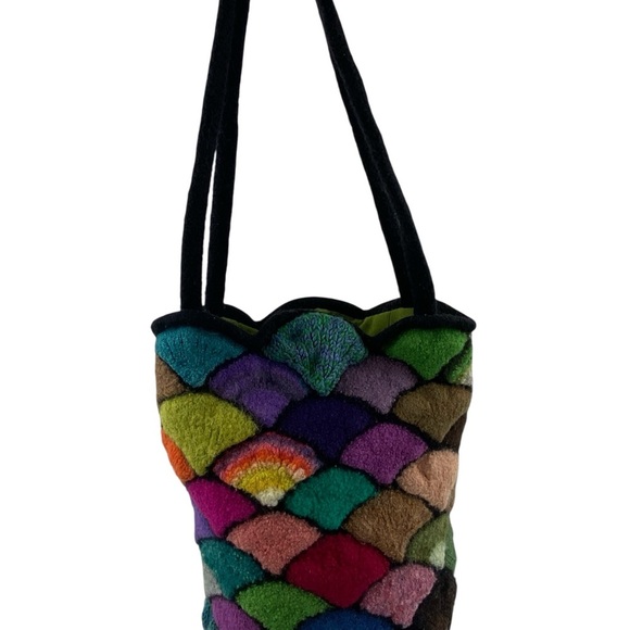 Colorful Felted “Stained Glass” Patchwork Fan Lined Rainbow Fish Hobo Bag Purse - Picture 2 of 13
